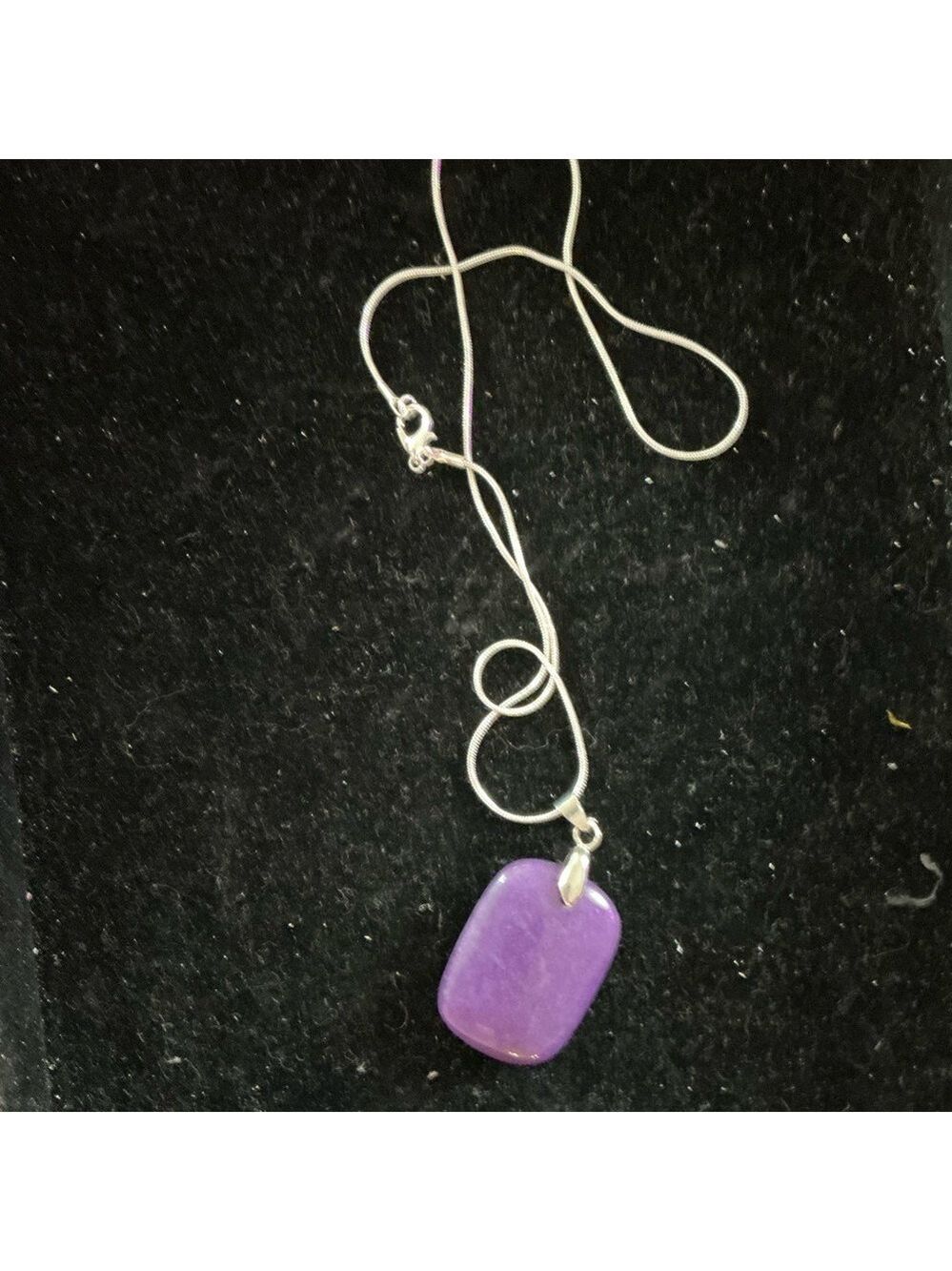 Vintage Sterling Silver Rectangular Pendant Chain Purple - Picture 3 of 3